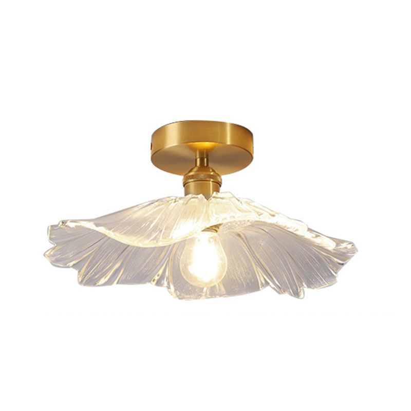 Modern Ceiling Lamp Flower-shaped Glass Shade Flush Mount Light Fixture