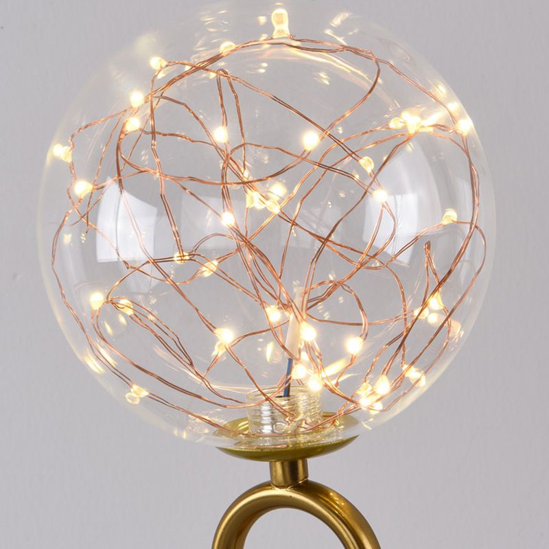 Nordic Starry LED lampe de nuit claire table de chevet en verre clair avec ombre à billes en or