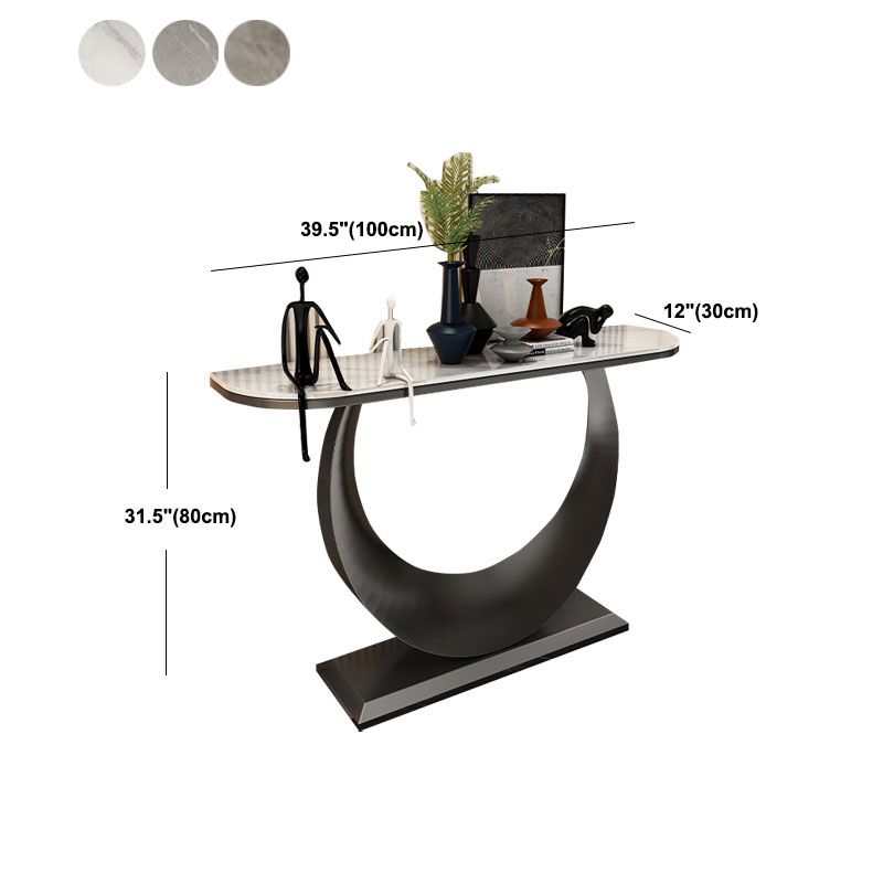 Modern Iron Console Sofa Table Stone Half Moon Console Accent Table for Hall