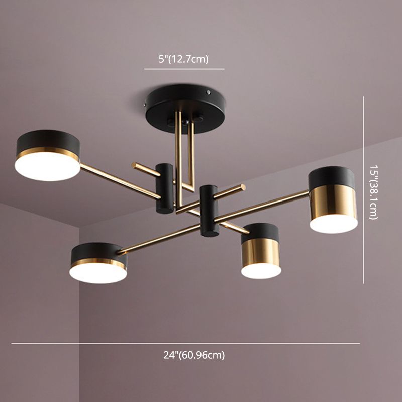 Modern Metal Radial Hanging Chandelier Light Drum Shade LED Suspension Light  in Black for Living Room