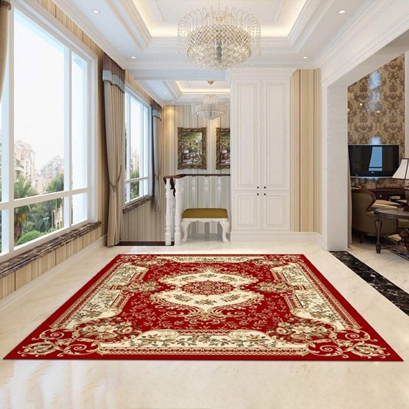 Multicolor Traditional Indoor Rug Polyester European Floral Print Rug Non-Slip Backing Indoor Rug for Living Room