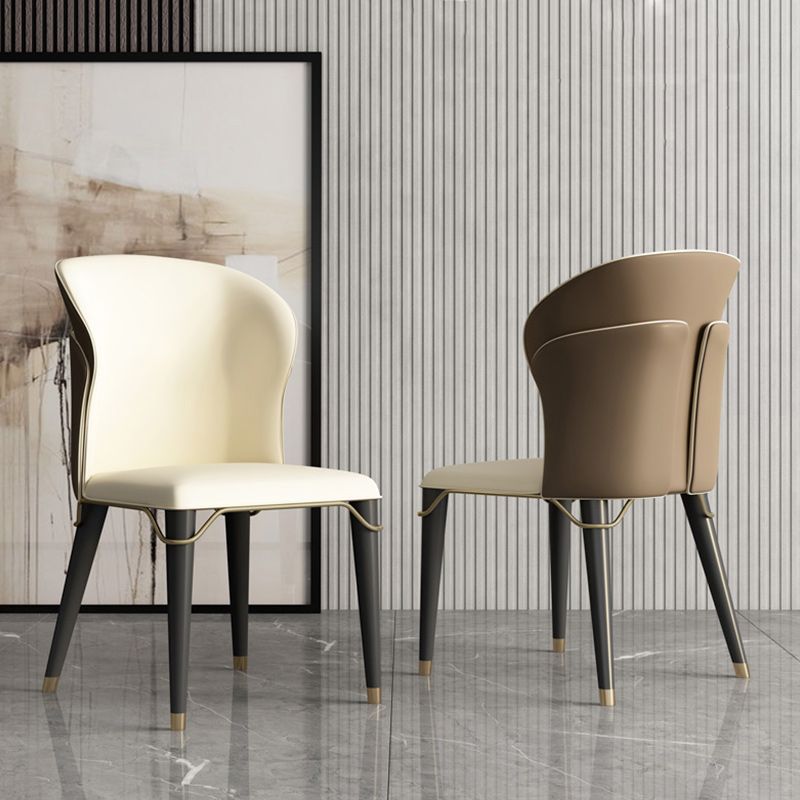 Scandinavian Leather Dining Chairs Armless Solid Back Chairs