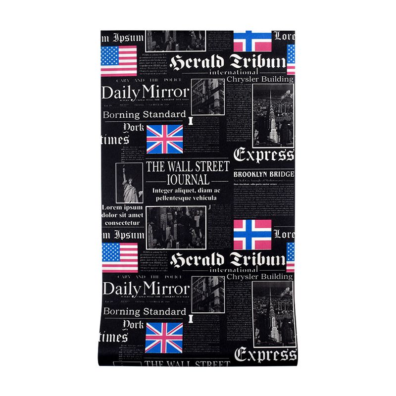 Vintage Newspaper with English Title  and  USA National Flags 33-foot x 20.5-inch Non-Pasted Washable Wallpaper