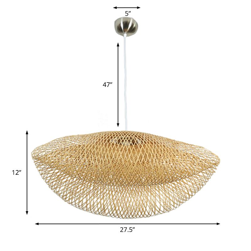 Asian Style Hat Shaped Hanging Pendant Rattan 1 Light Ceiling Hanging Lamp over Dining Table