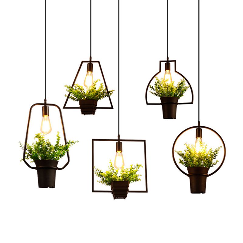 Geometrical Pendant Lighting Fixture Loft Style Black Metal Hanging Pendant Light