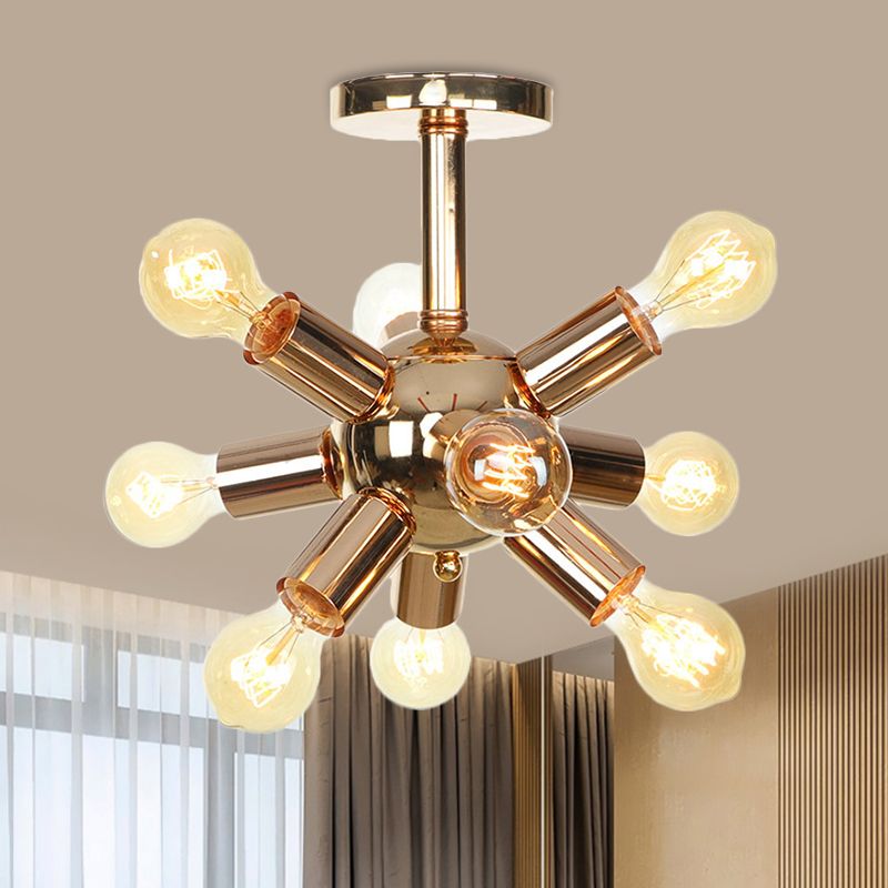 Chrome/Gold Sputnik Semi Flush Mount Vintage Iron 6/9/12 Lights Restaurant Flush Ceiling Lamp Fixture