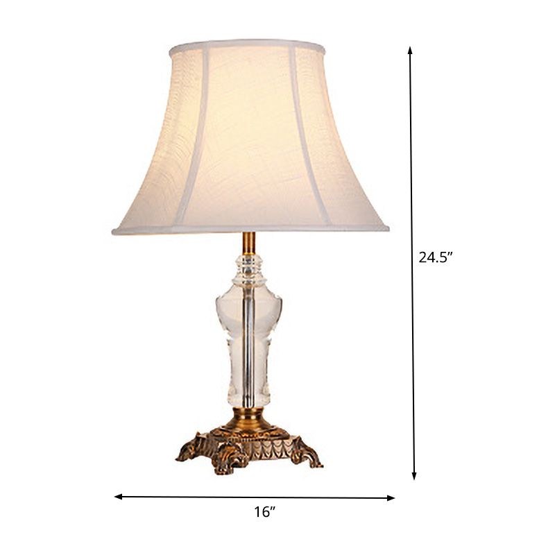 Flare Table Lamp Modern Fabric 1 Bulb White Desk Light with Carved Bronze Metal Base