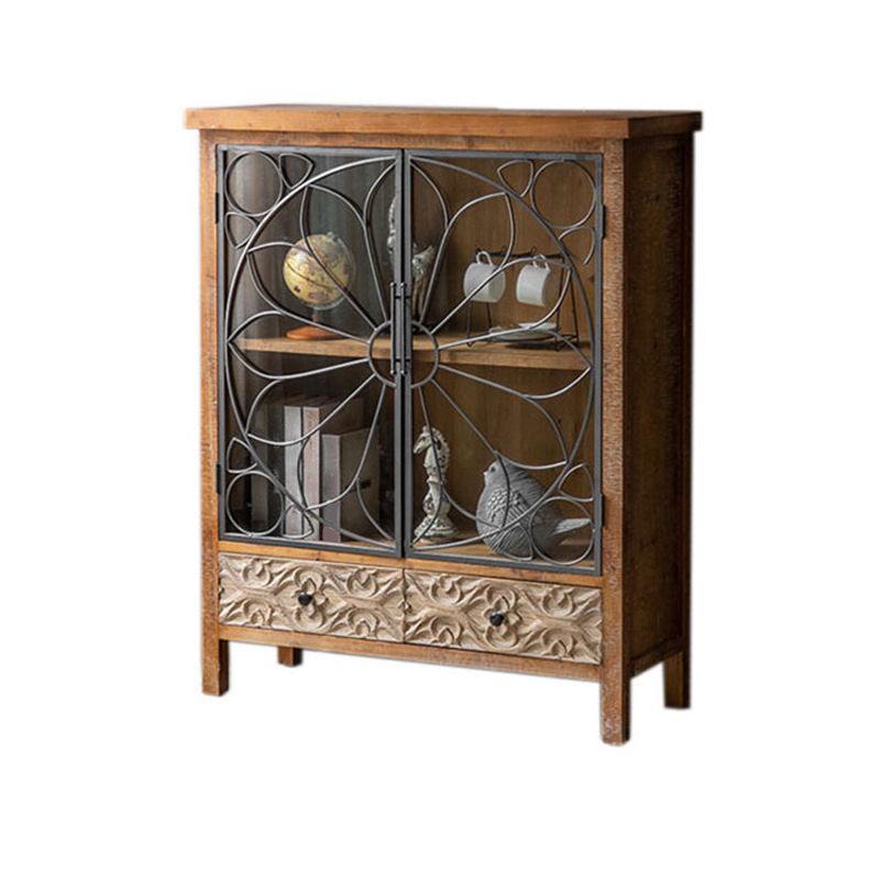 Traditional Solid Wood Display Stand Glass Doors Hutch Buffet for Bedroom