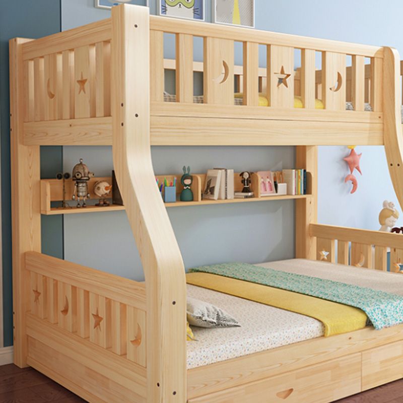 Contemporary Natural Solid Wood Bunk Bed with Built-In Ladder