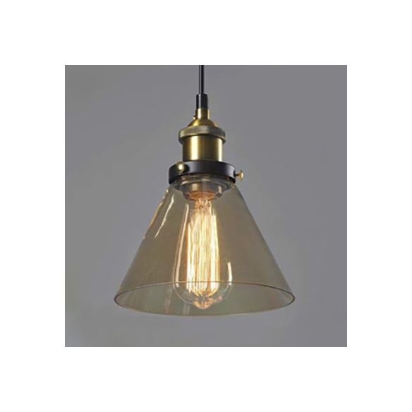 5.5"/7" Wide Cone Pendant Light Industrial 1 Light Grey/Brown/Clear Glass Hanging Lamp in Bronze