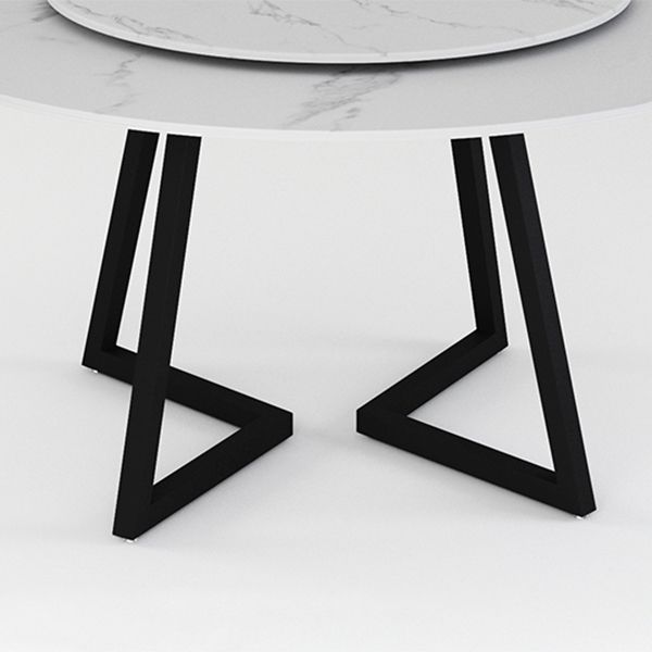 Sintered Stone Dining Table Round Modern Dining Table with Black Frame