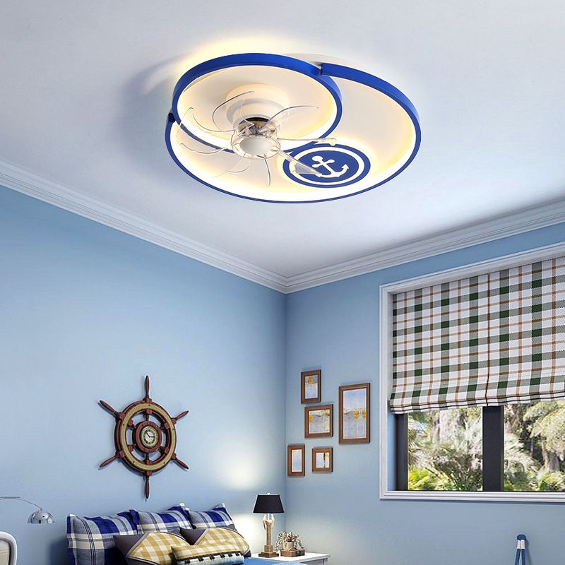 Pink / Blue Fan Mount Light Fixture Kids Style Ceiling Fan Lighting