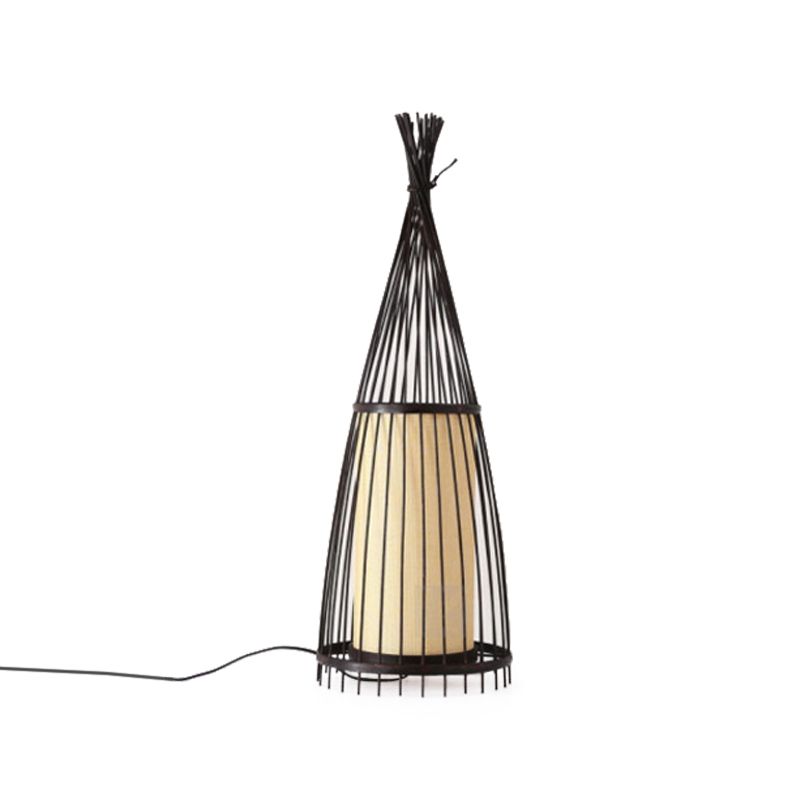 Black/Beige Fish Shaped Floor Light Asia Single-Bulb Bamboo Stand Up Lamp for Living Room, 12"/15" W