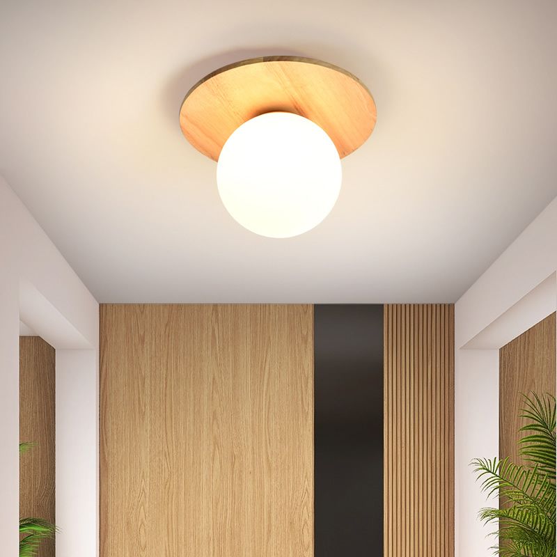 Modern Simple Ceiling Lamp Ball Shape Wooden Ceiling Light for Bedroom