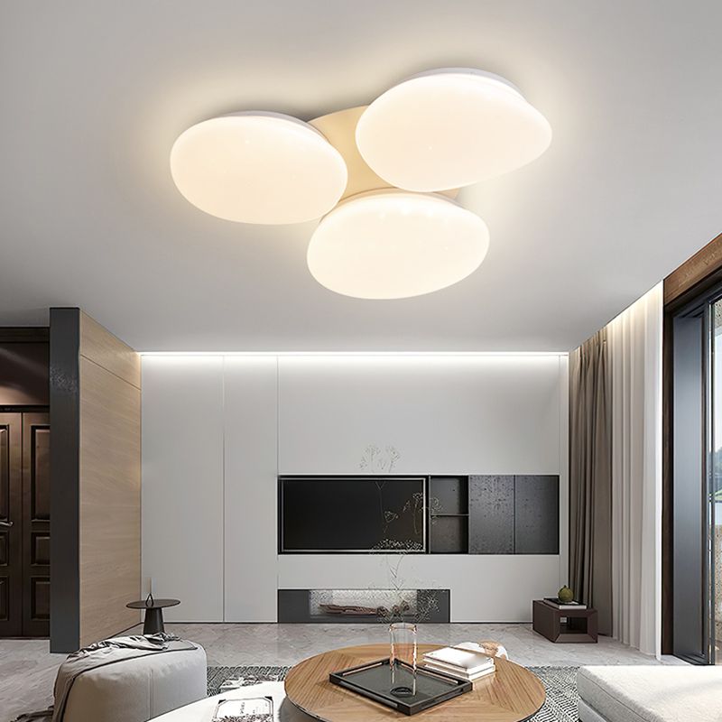 3 - Light Stone LED Flush Mount White Metal and Acrylic Ceiling Flush