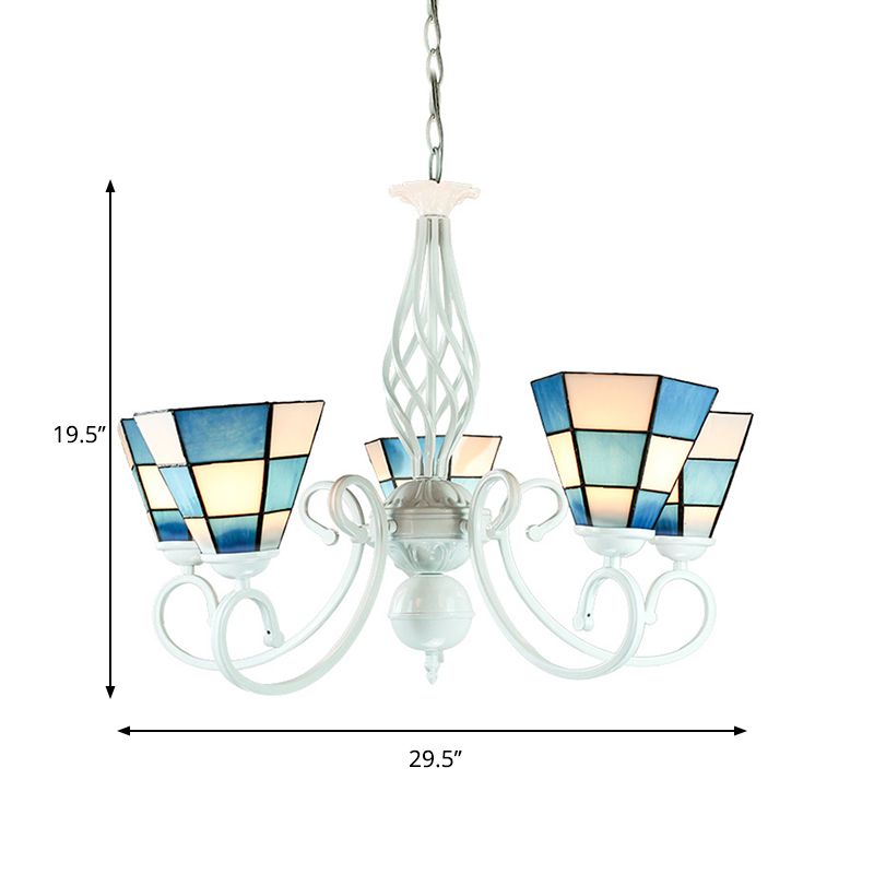 Cone Hanging Ceiling Light Mosaic Modern Style 3 Lights Glass Chandelier in Blue for Dining Room