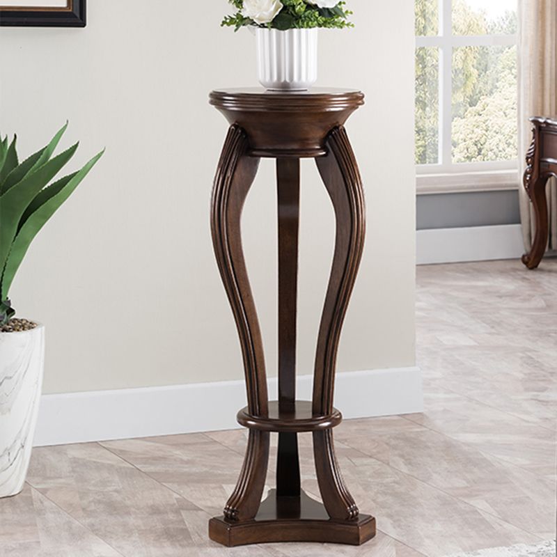 Pedestal End Table Brown Round Wood Side End Table - Distressed Surface Treatment