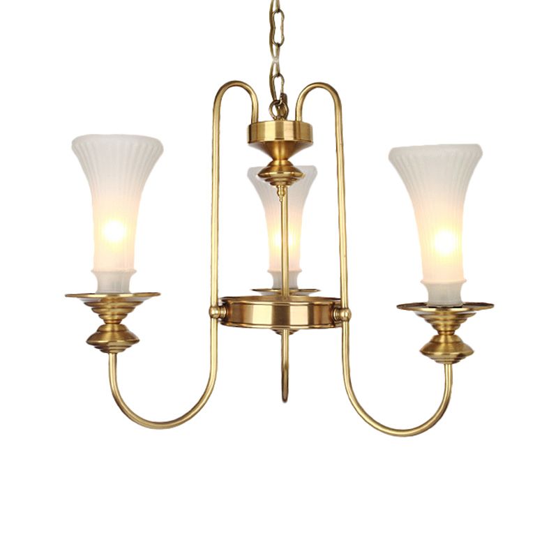 Gold Floral Shaped Chandelier Light Colonial White Glass 3/6/8 Heads Living Room Hanging Lamp Kit