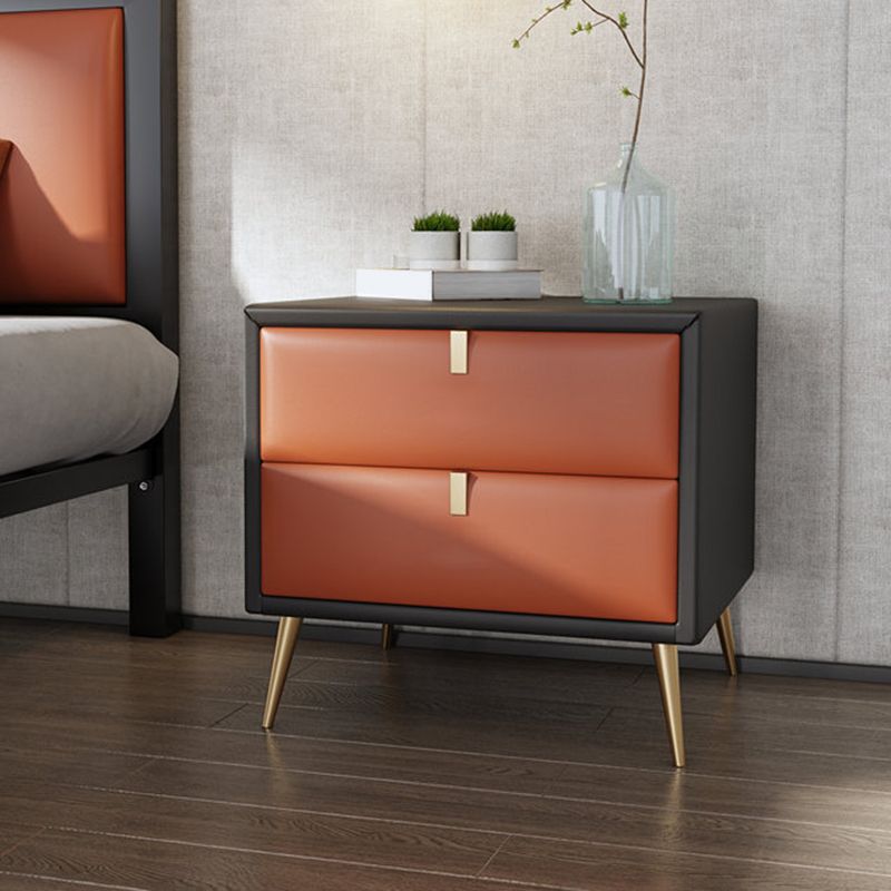 Faux Leather Night Table Modern 20 Inch H 2-Drawer Storage Legs Included Nightstand