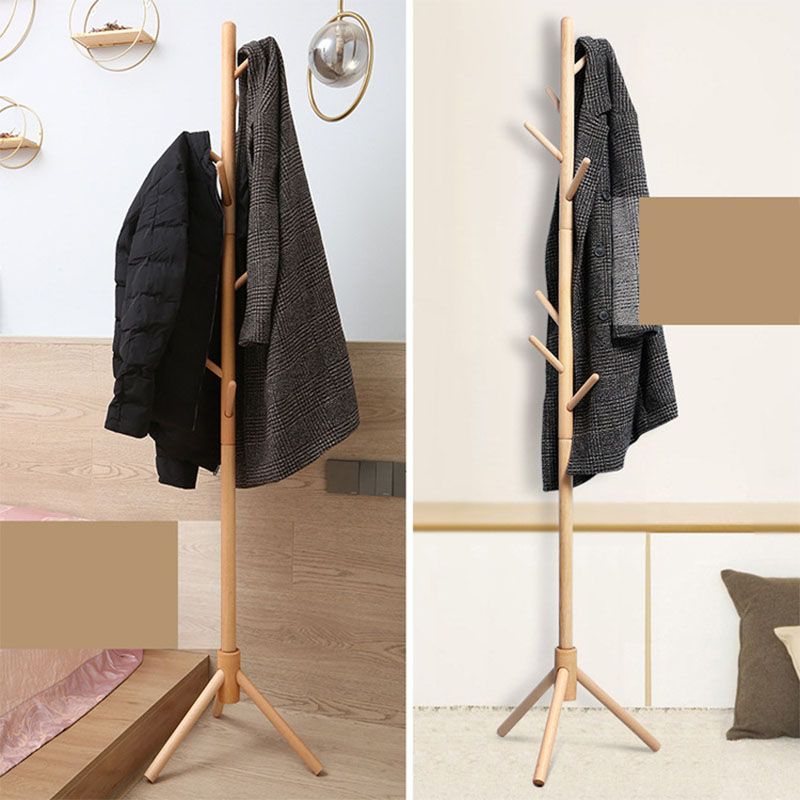 Modern Stand Coat Rack Solid Color Wooden Clothes Hanger with Coat Hooks