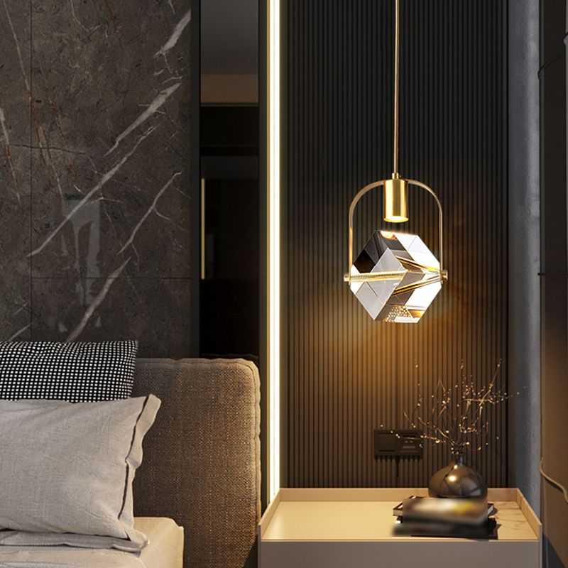 Postmodern Crystal Pendant Light Geometric Gold Hanging Pendant for Bedroom