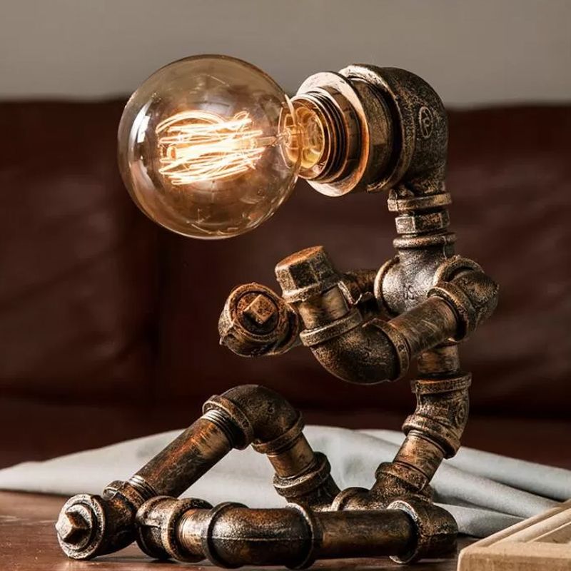 Bronze Table à bulbe de style Light Style Fer 3-leg / 4-leg / Assis Robot Nightstand lampe avec / sans garde