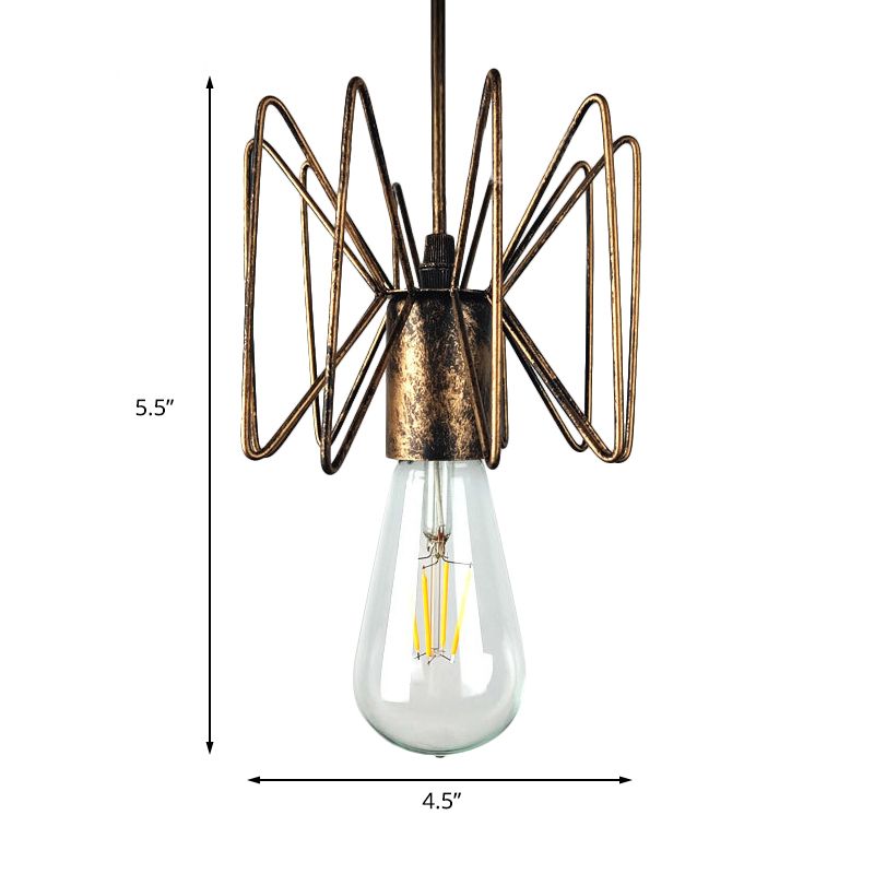 Bauernhaus Offene Glühbirne Hängende Lampe 1 Leichte schmiedeeiserne Anhängerbeleuchtung in gealtertem Messing für das Restaurant