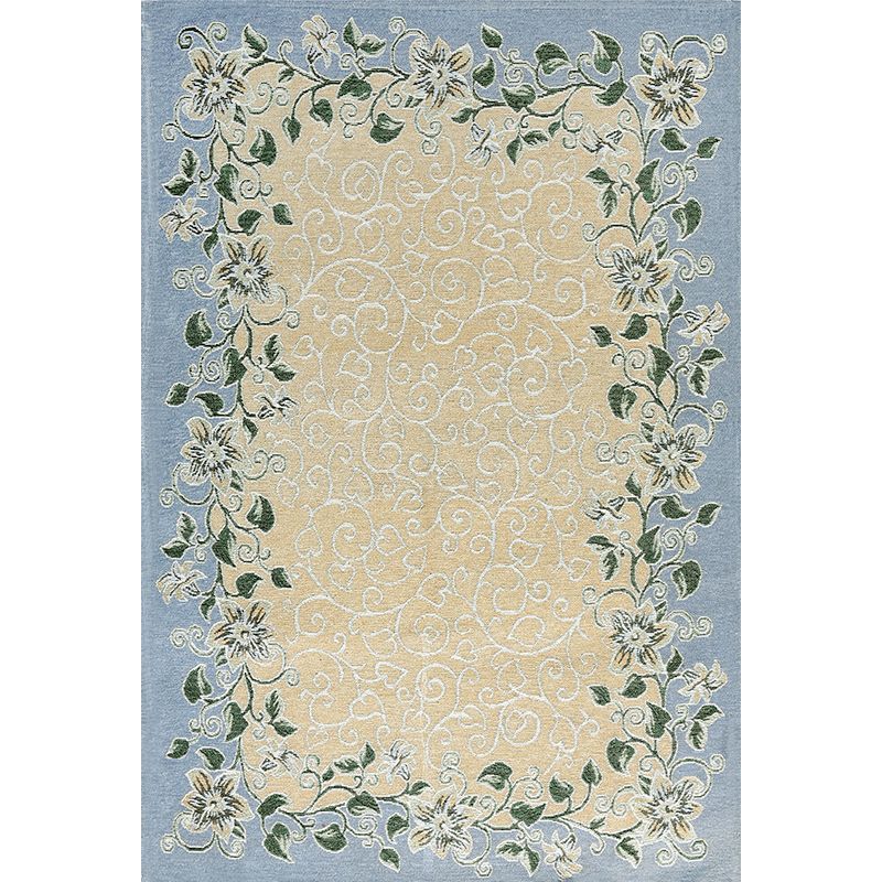 Blue Sitting Room Rug Vintage Leaf Pattern Indoor Rug Polyester Pet Friendly Washable Non-Slip Backing Carpet