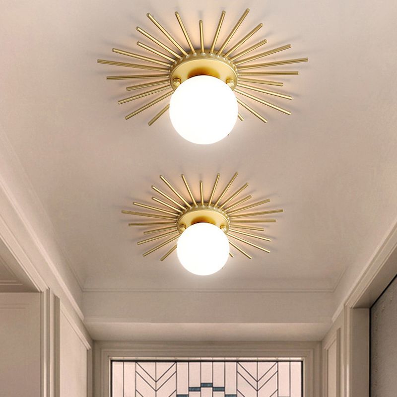 Modern Flush Lighting Glass Ceiling Mounted Light in Gold and White