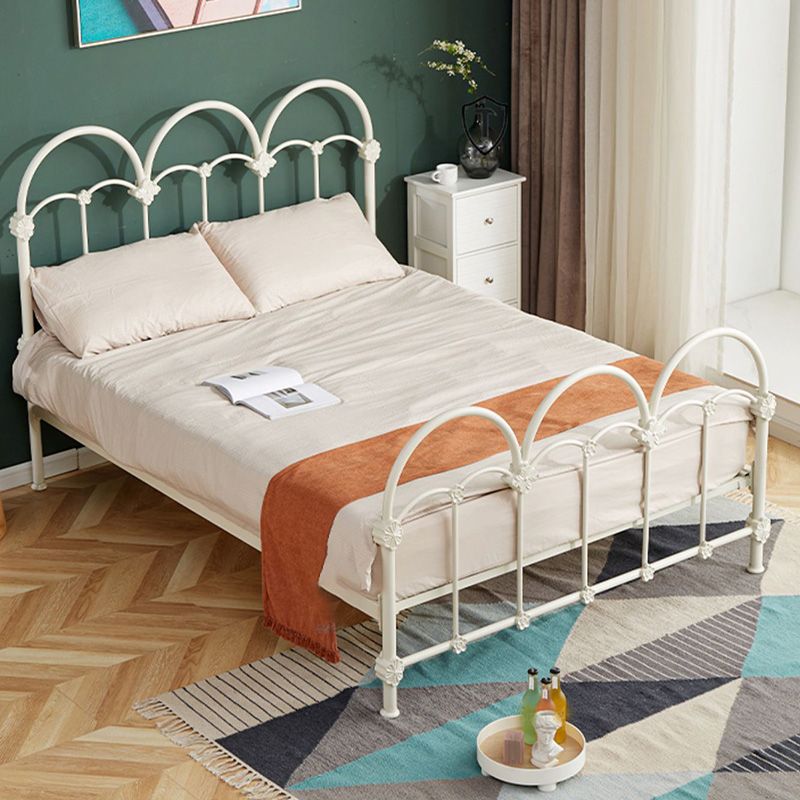 Contemporary White/Beige Standard Bed with Open-Frame Headboard