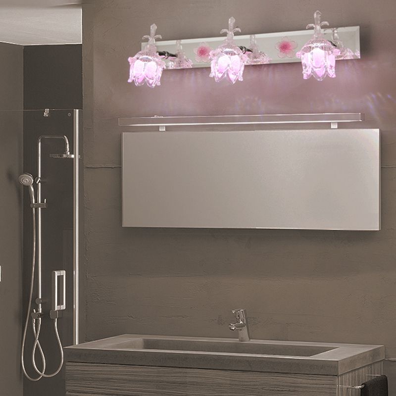 Metal & Glass Bath Sconce , Glass Flower Shade Adjustable Bath Light , 2 / 3 Lights