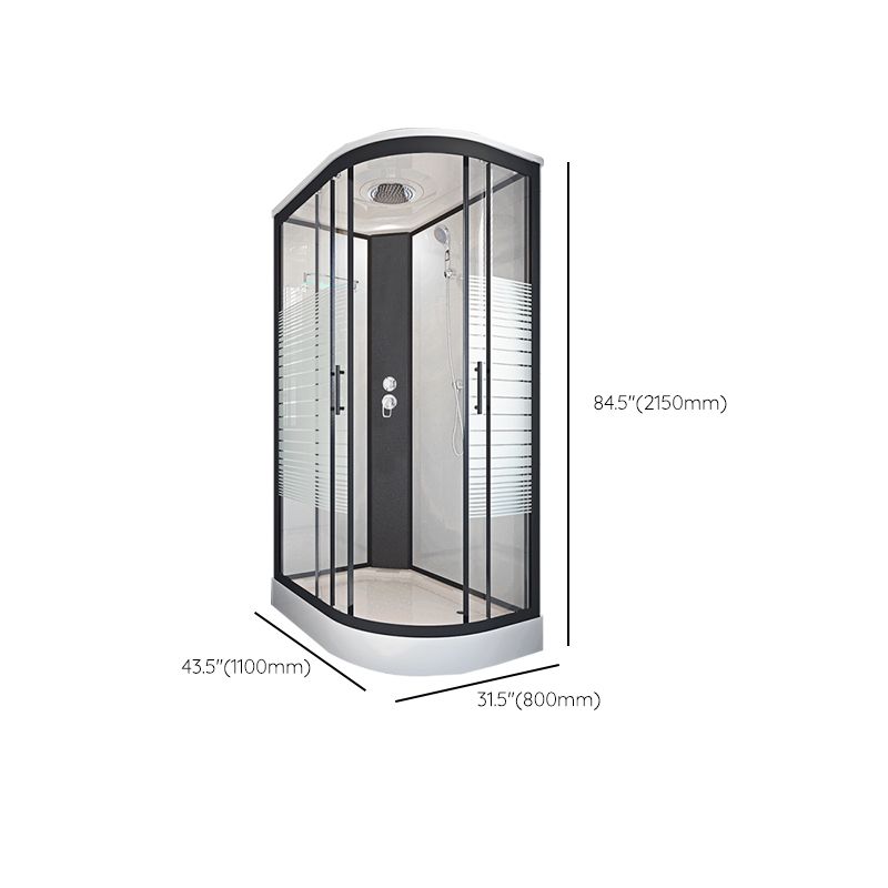 Striped Tempered Glass Shower Stall Black Double Sliding Door Shower Room