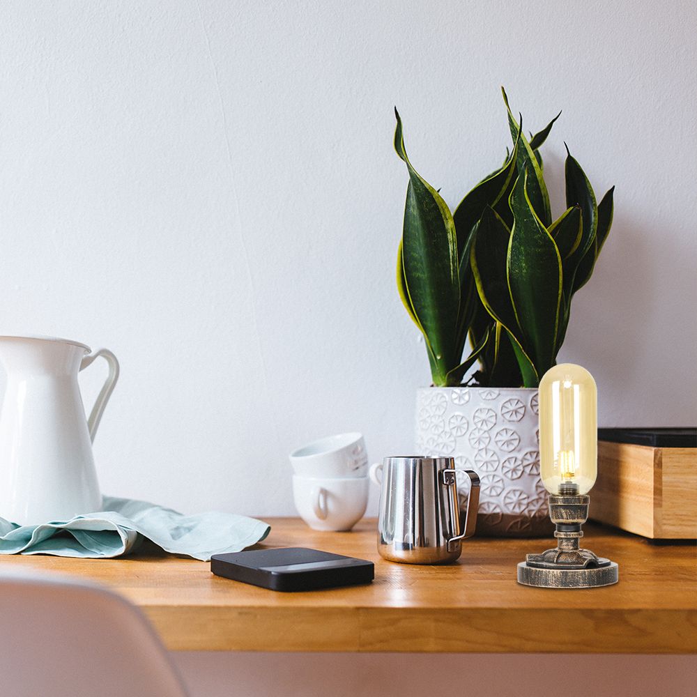 1 Light Capsule Table Light Industrial Brass Clear/Amber Glass Nightstand Lamp with Pipe Metal Base for Teahouse