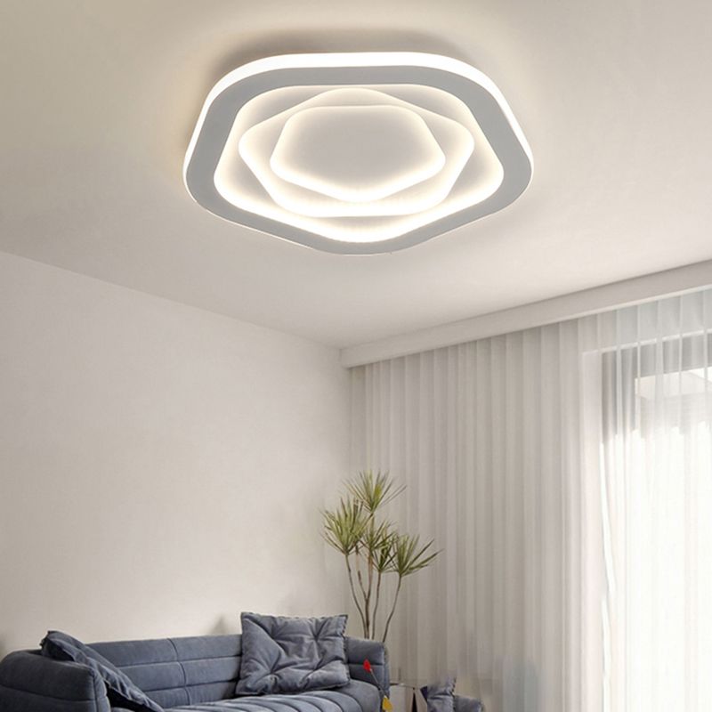 Modern LED Ceiling Flush Mount Matte White Iron and Acrylic Geometric Flush