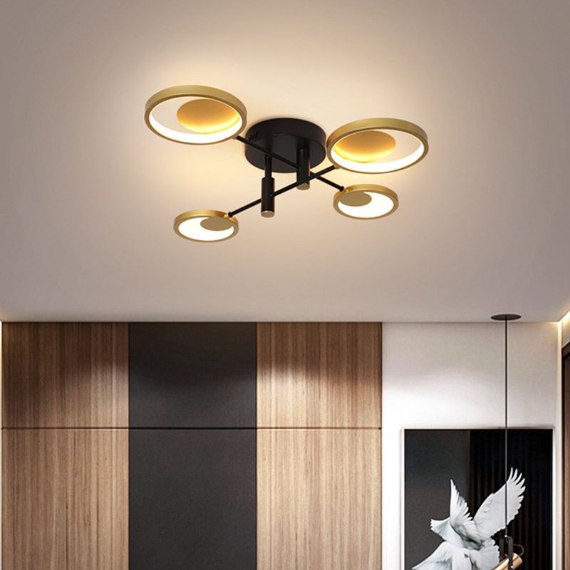 Gold Molecule Ceiling Mount Chandelier Modern 4/6/8 Heads Metal Semi Flush Light in Warm/White Light