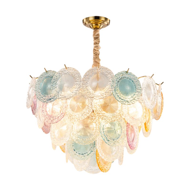 European Style Multi-Colored Chandelier Circle Panel 11 Lights Crystal Ceiling Pendant for Bedroom