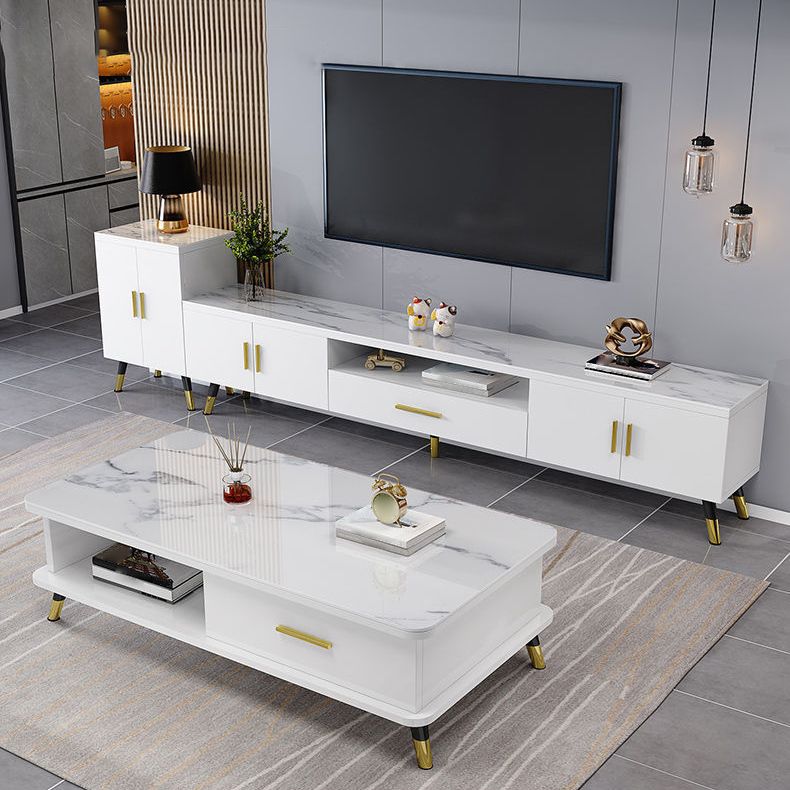 Gorgeous TV Stand Console With Record Storage , Glass and Wood TV Stand in Grey / White