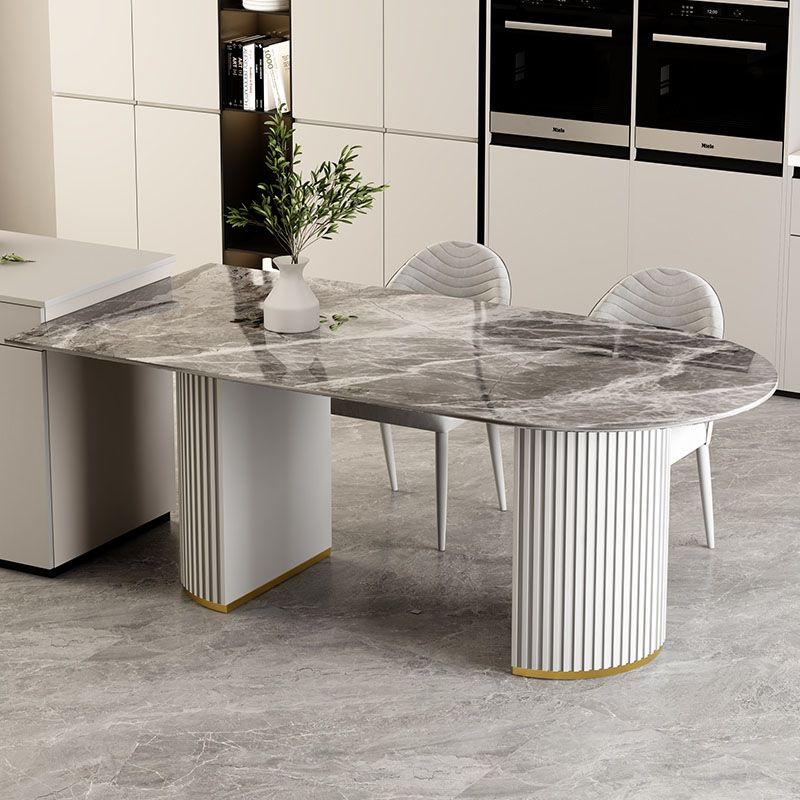 Irregular Shape Dining Table for Restaurant Sintered Stone Table with Double Pedestal