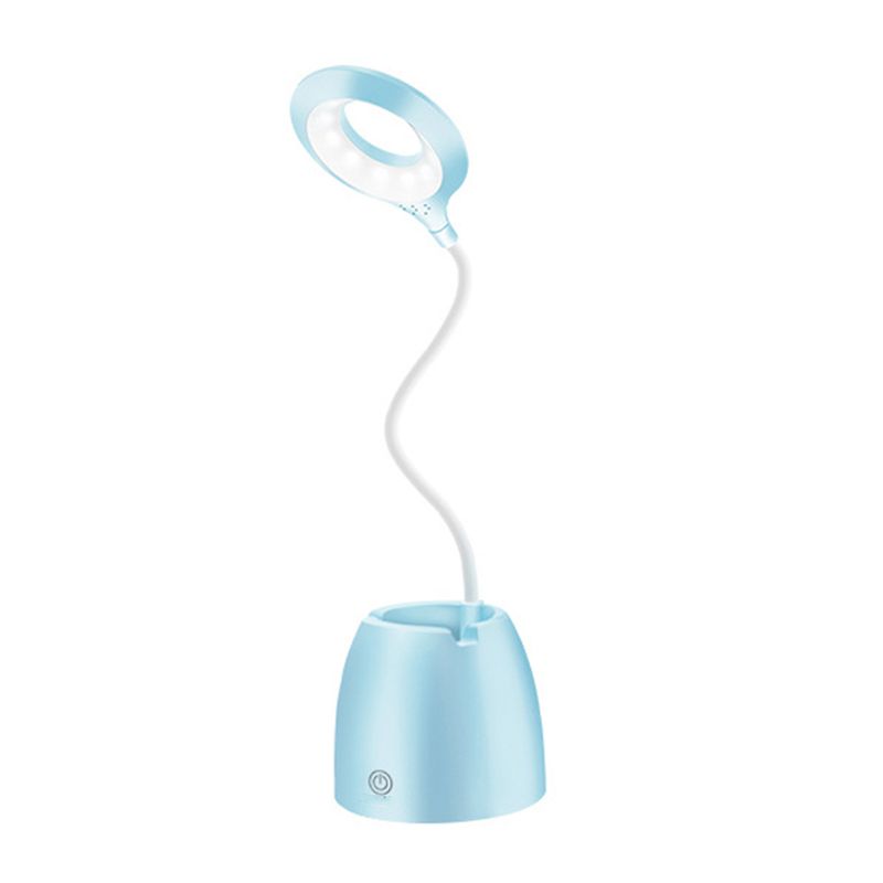 Modern Table Lamp with USB Port 1-Light Circle Plastic Table Light for Dormitory