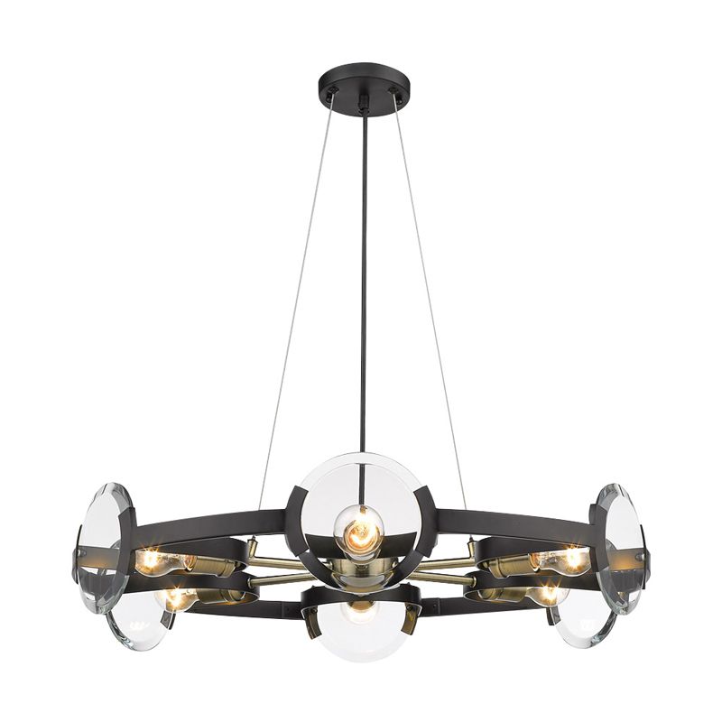 Circular Hanging Chandelier Contemporary Metal 6 Heads Black Suspended Lighting Fixture