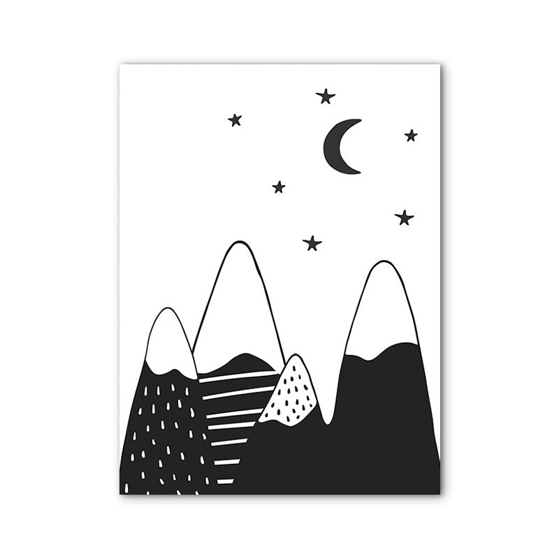 Mounts at Night Wall Art Print Nordic Textured Family Room Canvas in Black on White