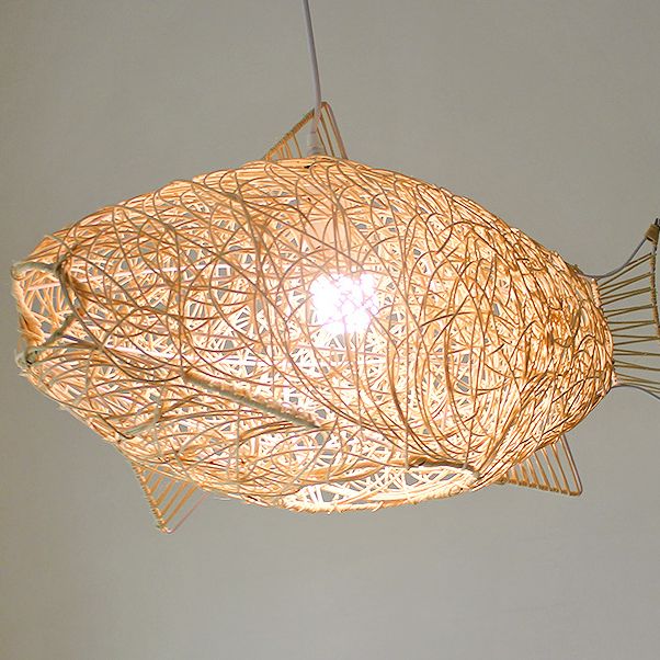 Bamboo Fish Shape Kit de lampe suspendue Contemporain Style beige suspendu pendant