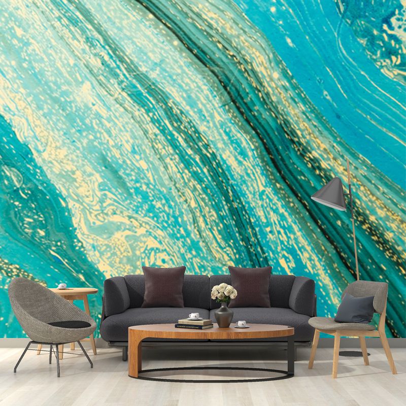 Custom Illustration Tropics Mural with Stream Pattern in Green, Non-Woven Fabric