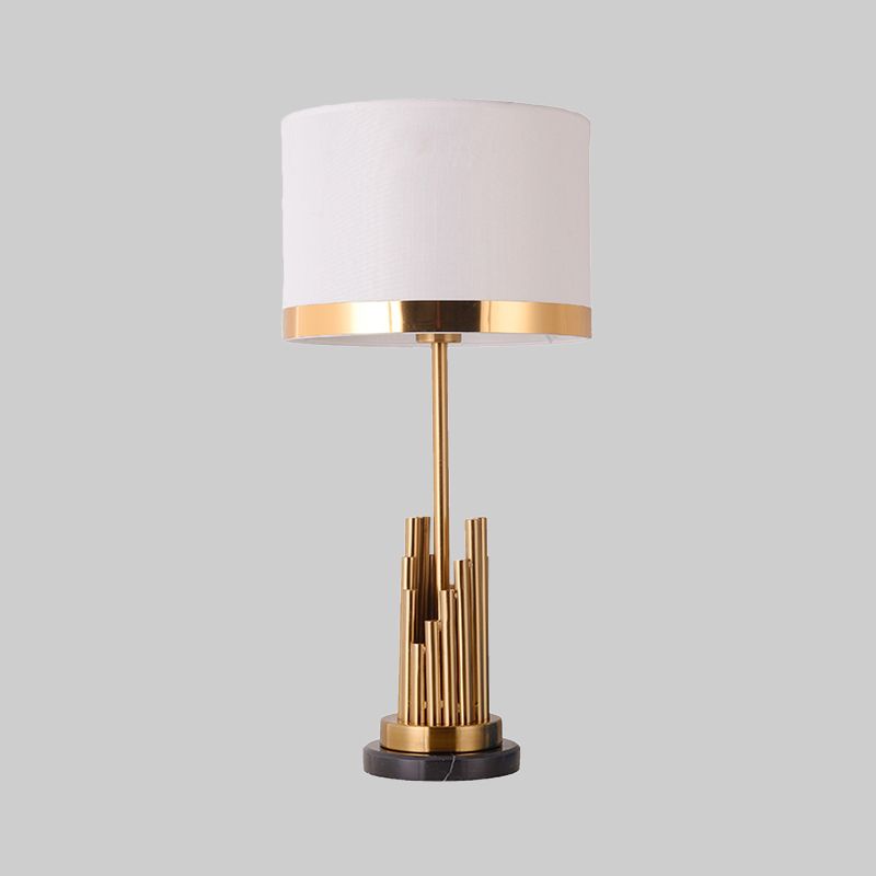 1 Head Bedroom Task Lighting Modern Gold Small Desk Lamp with Cylinder Fabric Shade