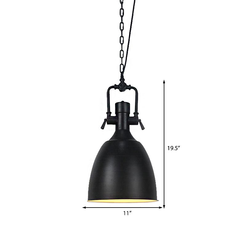 11"/14.5" Width Domed Metallic Ceiling Pendant Industrial 1 Head Coffee Shop Pendant Light Fixture in Black