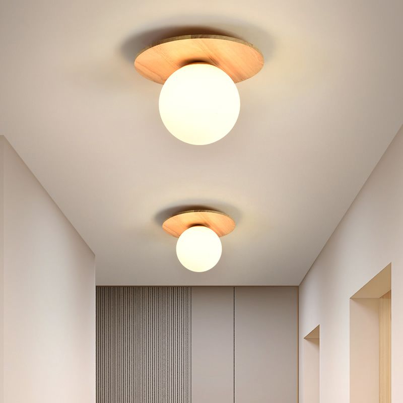 Modern Simple Ceiling Lamp Ball Shape Wooden Ceiling Light for Bedroom