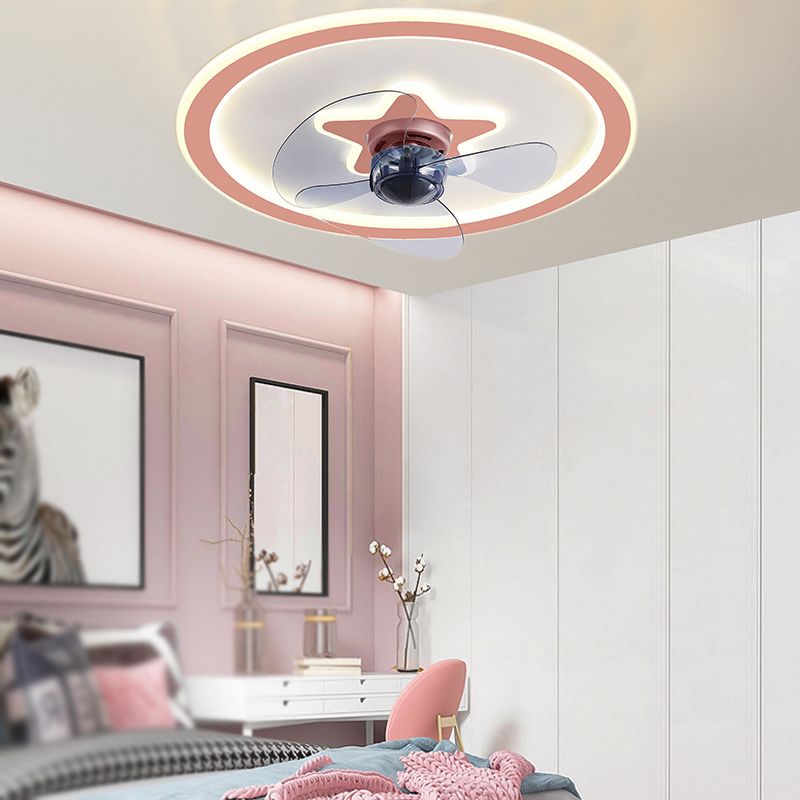 Metal Round Ceiling Pendant Modern Style 2 Lights LED Fan Light for Bedroom