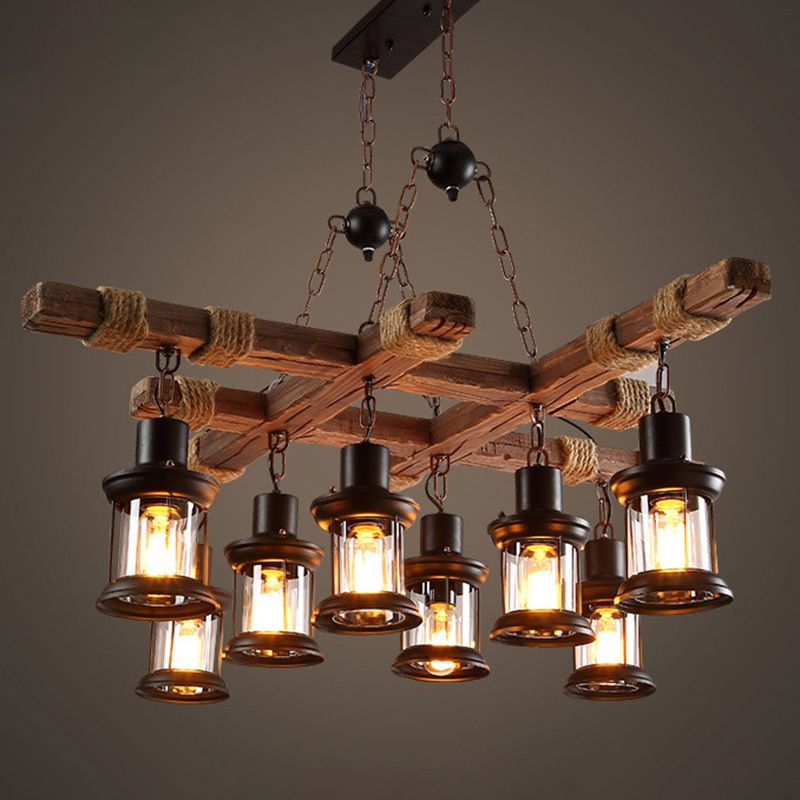 Chandelier Lighting Fixture Coastal Shaded Wood Ceiling Pendant Chandelier in Black