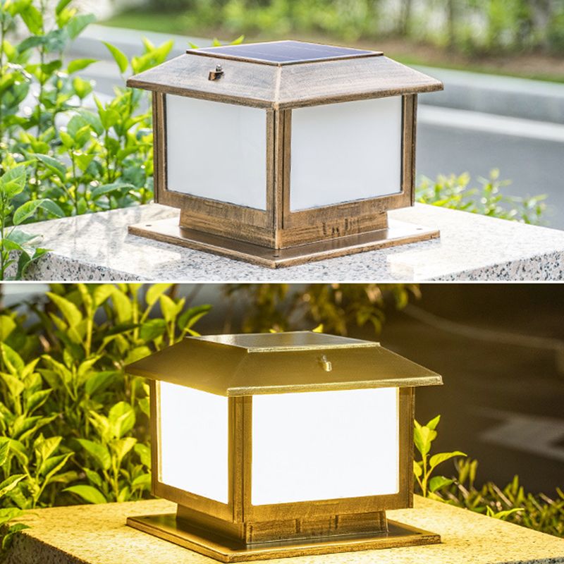 Vintage Rectangular Shade Post Light Frosted Acrylic LED Landscape Lamp for Courtyard