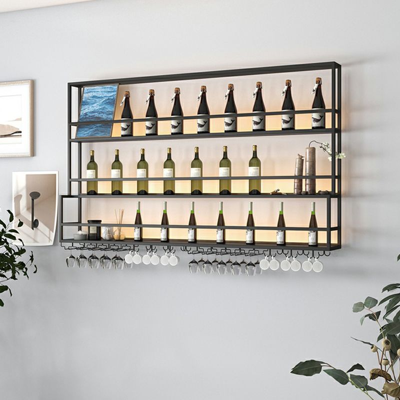 Modern Metal Wine Rack Wall Mounted Wine Bottle & Glass Rack for Living Room